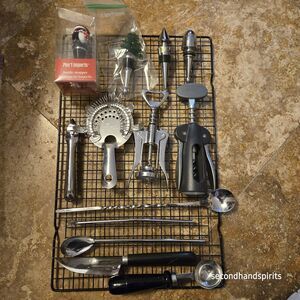 Vintage Lot Bar Utensils, Openers, Stirrers & more 12 Pcs. Wine Bottle Stoppers